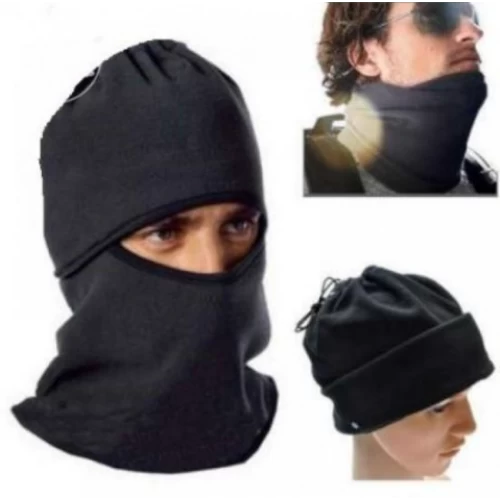 Cagula termica cu protectie pentru gat, material polar, negru