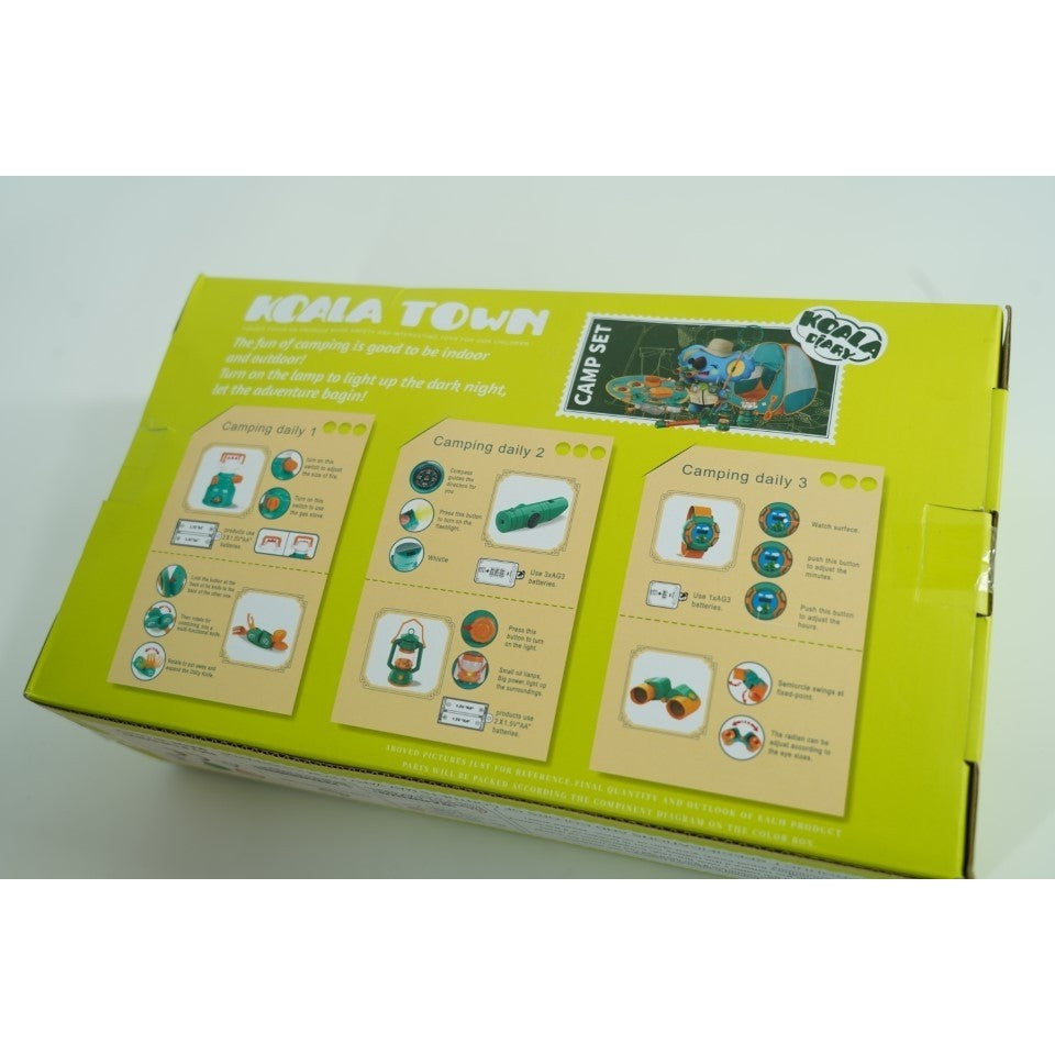 SET CAMPING EXTERIOR/INTERIOR PENTRU COPII, COVORAS, 18 USTENSILE DE JOACA, +3 ANI, MULTICOLOR