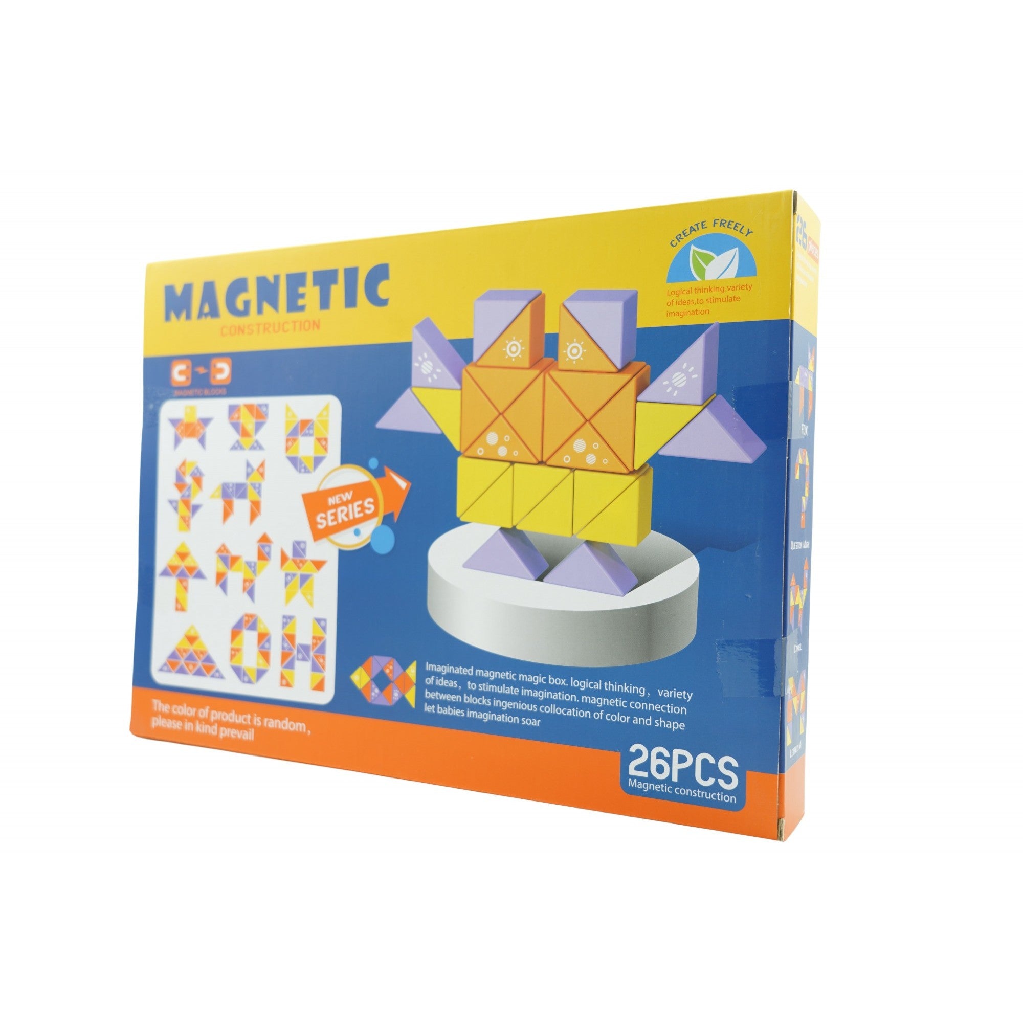 Set inteligent de constructie cu piese magnetice, 26 de piese, pentru copii, +3 ani, multicolor