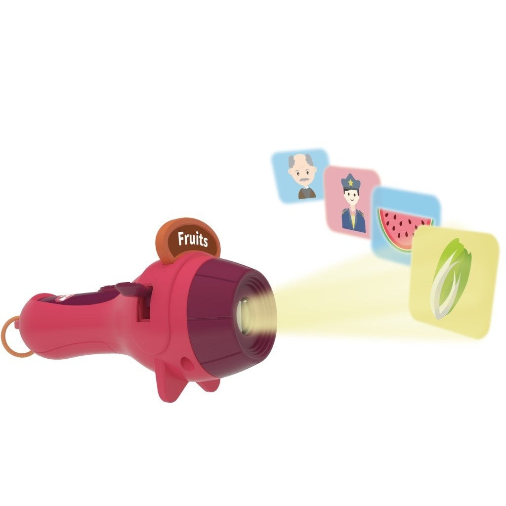 Set jucarie educativa proiector tip lanterna pentru copii, 48 de imagini, +3 ani, rosu