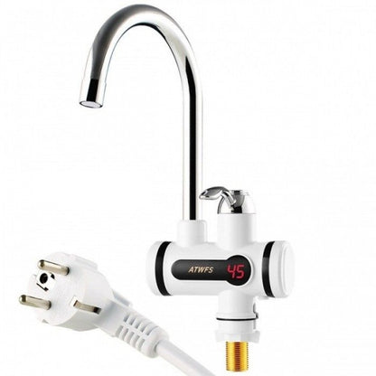 Robinet electric cu incalzire, afisaj digital temperatura, alb