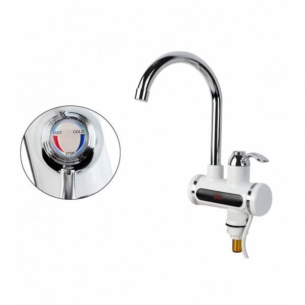 Robinet electric cu incalzire, afisaj digital temperatura, alb