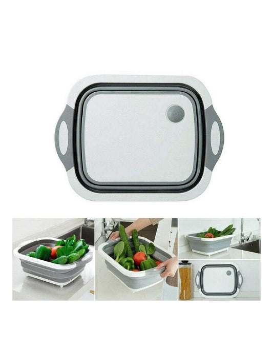 Tocator multifunctional, pliabil, cu dop, 40 x 30 x 3 cm, culoare alb/gri