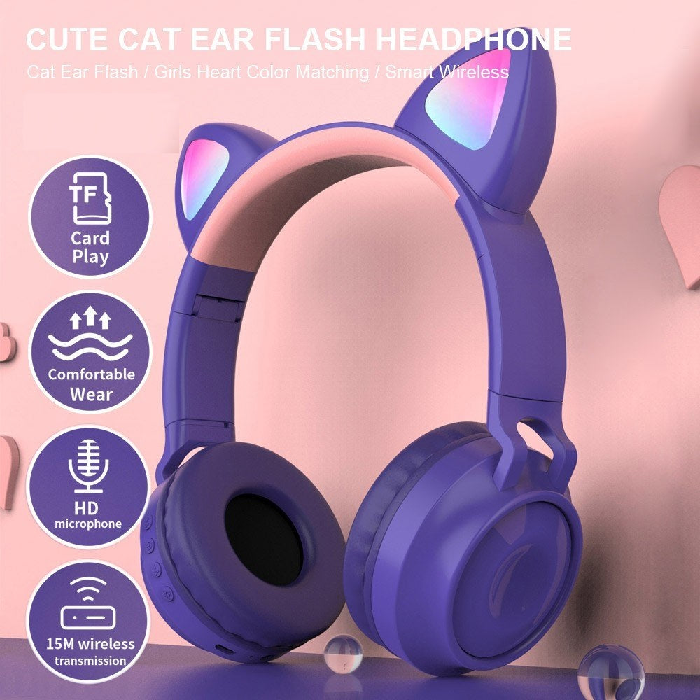 Casti Wireless pliabile cu urechi de pisica, microfon incorporat, Bluetooth, 5.0