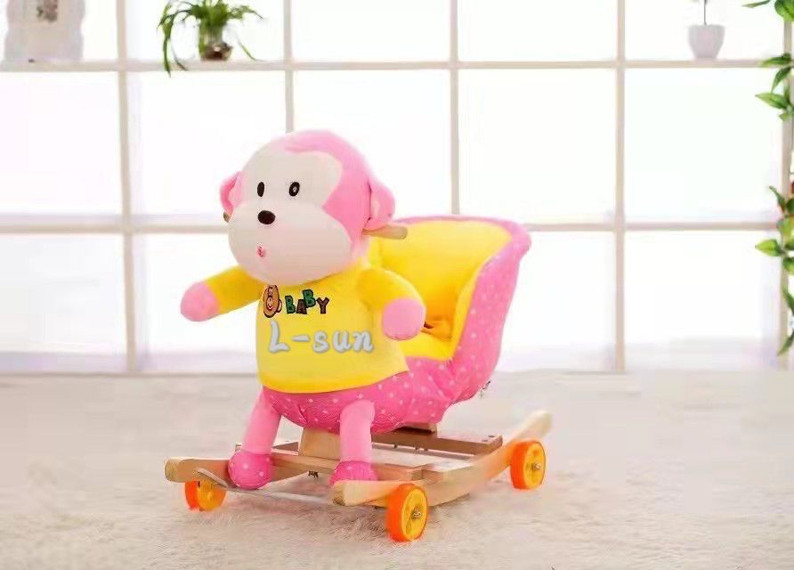 Balansoar pentru copii 'Maimutica Din Plus', cu roti, roz